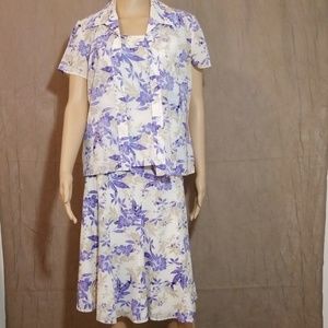 St. John Collection Silk Floral Ivory Amenth Skirt